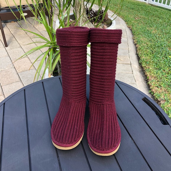 UGG | Shoes | Ugg Original Burgundy Sweater Knit Boots In Size 7 Euc |  Poshmark